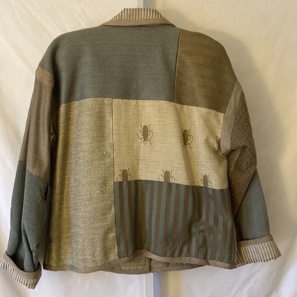 Max & Mabel Size Large Patchwork Boutique Blazer Button Front Silk Blend Top - Picture 9 of 13